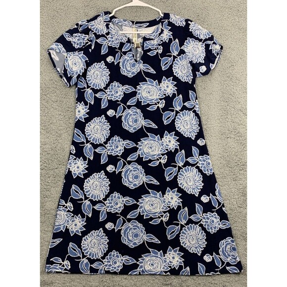 PerSeption Concept Blue Floral Cap Sleeve Midi Dress Polyester Spandex Stretch M - Picture 1 of 14
